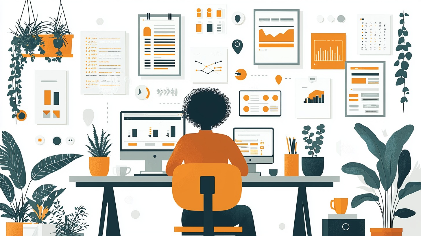 Startup founder at desk surrounded by naming ideas